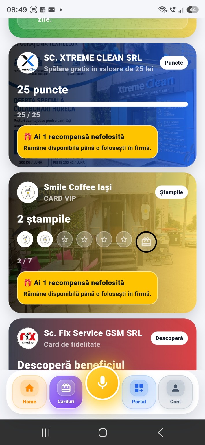GOFY Hub fidelizare în aplicația mobilă
